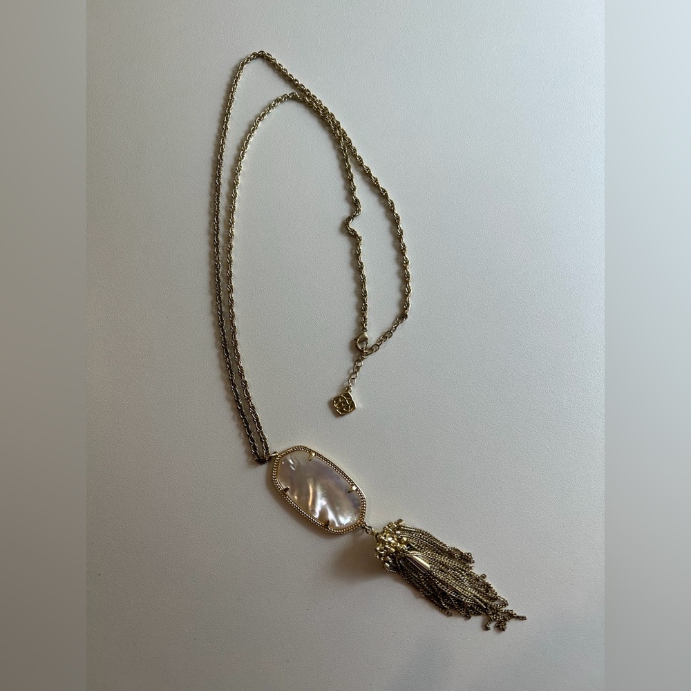 Kendra Scott Rayne Tassel Necklace in Ivory Gold Mother-of-Pearl